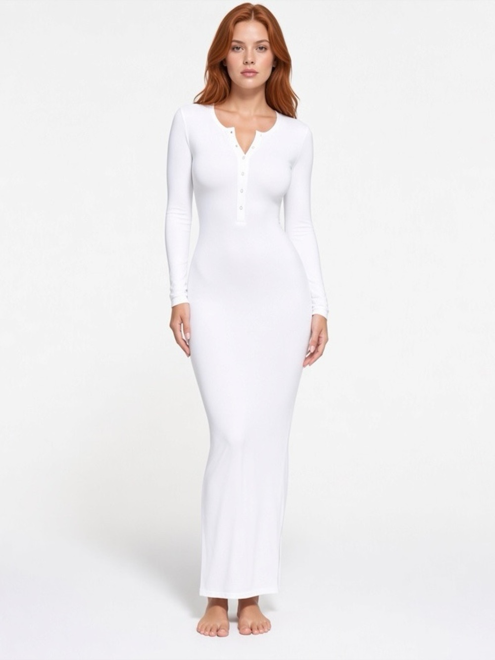 🤍 SKIMS Sleep Henley Long Dress | Snow | M | 🏷️